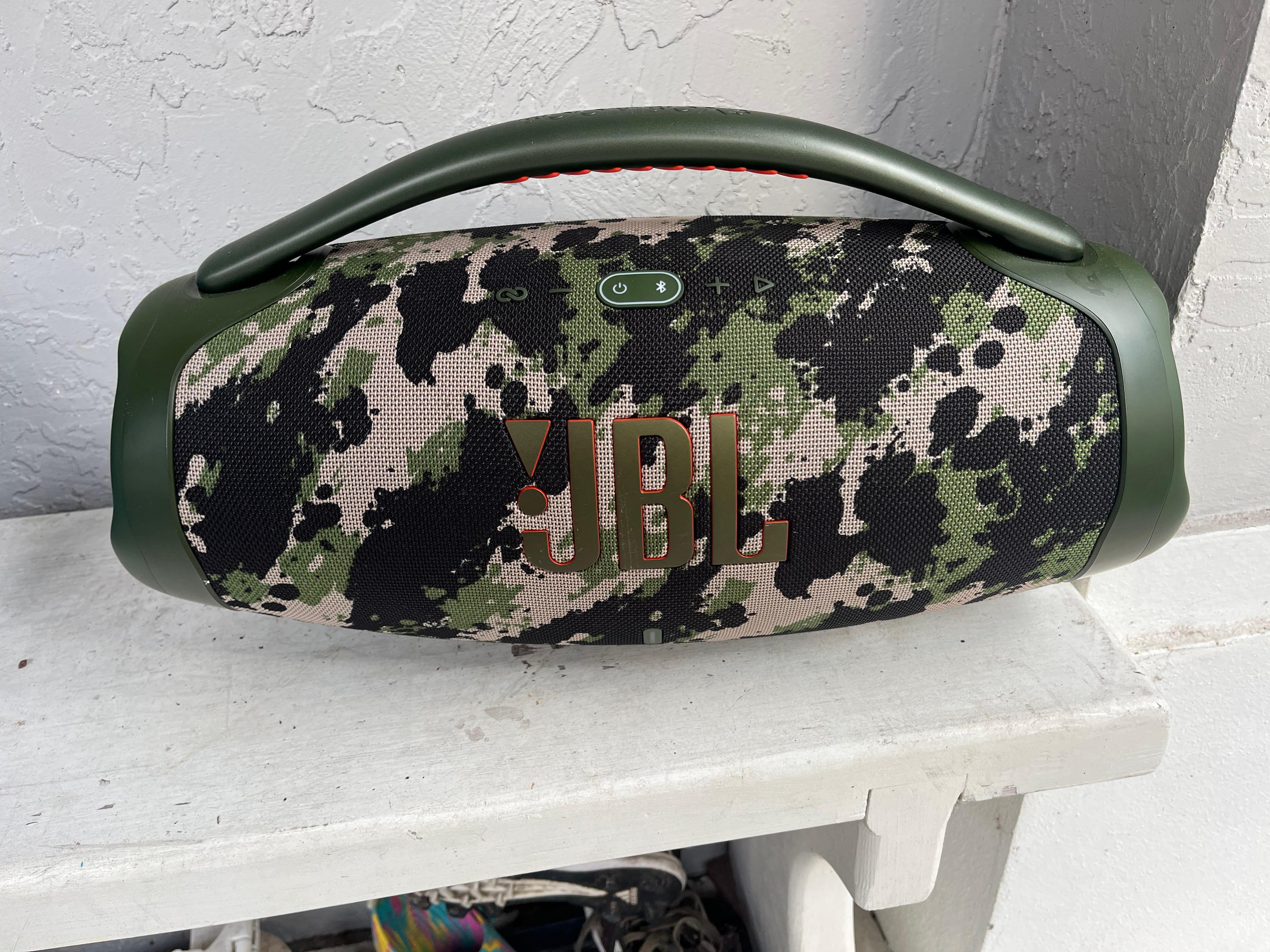 JBL Boombox 3 - Portable Bluetooth Speaker, IPX7 Waterproof, 24 Hours of Playtime (Squad) (JBLBOOMBOX3SQUADAM) + AUX Cable + USB-C Cable + Microfiber Cloth