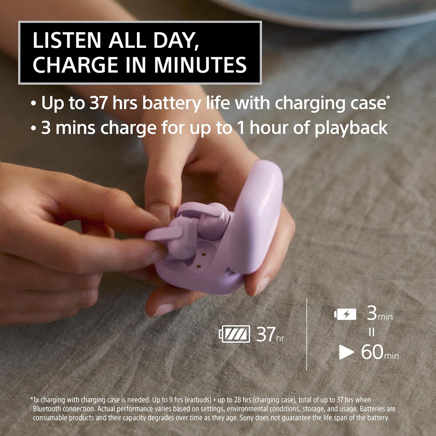 Sony LinkBuds Clip Open-Ear Truly Wireless Earbuds, Comfortable & Secure Fit, Lightweight Clip-On Design, Touch Controls, Ambient Sound Awareness, Water Resistant, Up to 37 Hrs of Playback, Lavender