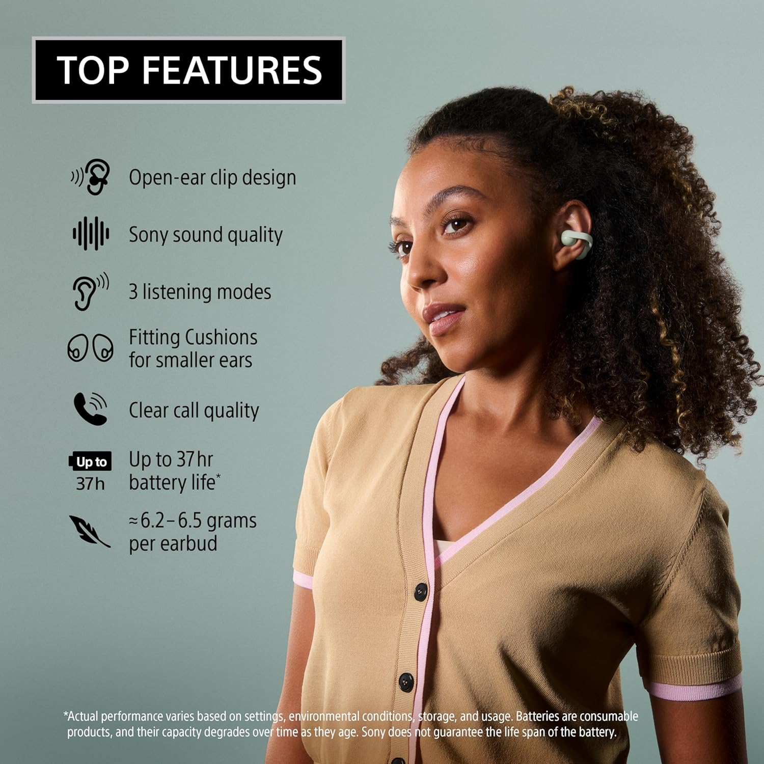 Sony LinkBuds Clip Open-Ear Truly Wireless Earbuds, Comfortable & Secure Fit, Lightweight Clip-On Design, Touch Controls, Ambient Sound Awareness, Water Resistant, Up to 37 Hrs of Playback, Lavender